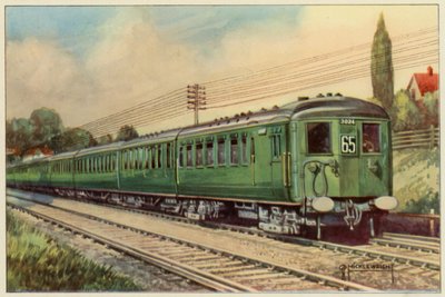 Chemin de fer du Sud, express électrique de London Bridge à Eastbourne (lithographie en couleur) - G.P. Micklewright