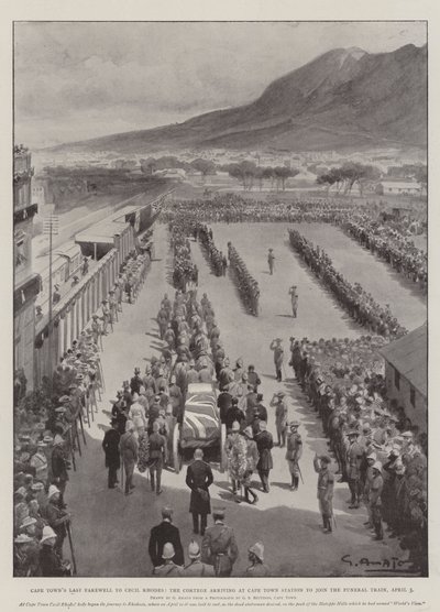 Les derniers adieux du Cap à Cecil Rhodes, le cortège arrivant à la gare de Cape Town pour rejoindre le train funéraire, 3 avril - G.S. Amato