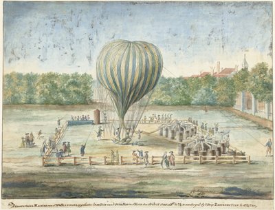 Le Lancement du ballon de Blanchard à La Haye en 1785 - G. Carbentus (signed by artist)