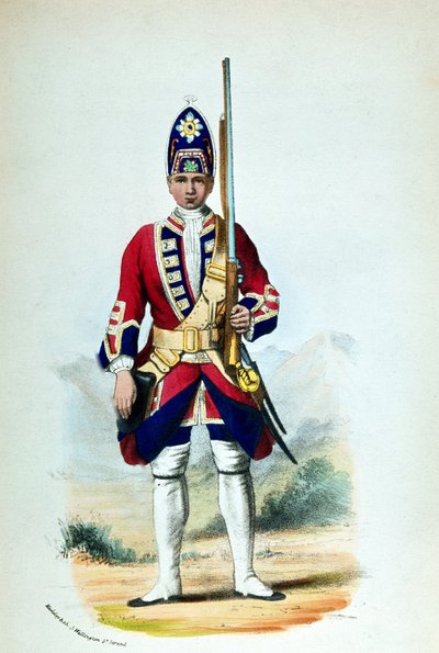 Un soldat des Royal North British Fusiliers en 1742, pour les archives militaires de Cannons - G. E. Madeley