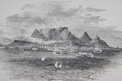 Le Cap vu de la baie de la Table, Afrique du Sud, de 