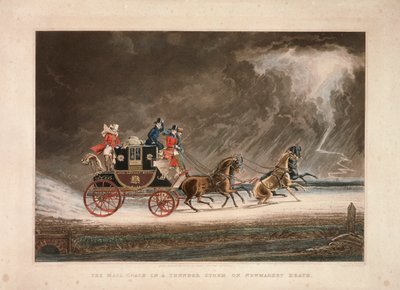 La diligence dans un orage sur Newmarket Heath, Suffolk, 1827 - G Reeves
