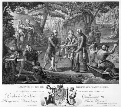 Henri IV (1553-1610) réconciliant Frédéric-Guillaume II (1744-97) et Voltaire (1694-1778) aux Champs Élysées, 2e moitié du 18e siècle - G. Texier