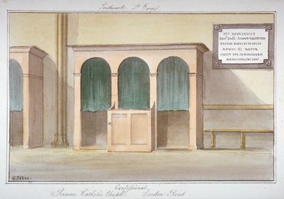 Le confessionnal dans la chapelle catholique romaine sur London Road, Southwark, Londres, 1825 - G Yates