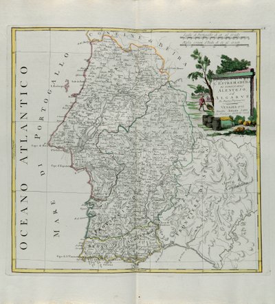 Estrémadure du Portugal Alentejo ou Algarve, gravure par G. Zuliani tirée du Tome I du Nouvel Atlas publié à Venise en 1776 par Antonio Zatta, Collection Privée - G. Zuliani