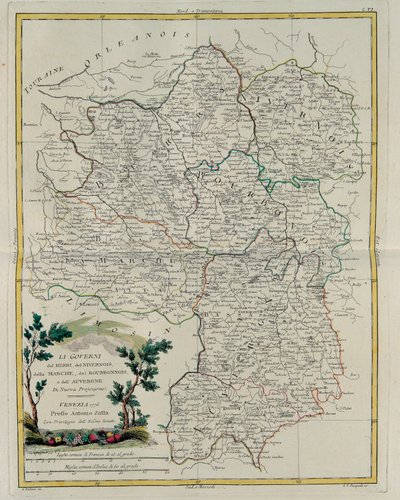 Les Gouvernances de Berry, Nivernais, Marche, Bourbon et Auvergne, gravure par G. Zuliani tirée du Tome I du Nouvel Atlas publié à Venise en 1776 par Antonio Zatta, Collection Privée - G. Zuliani