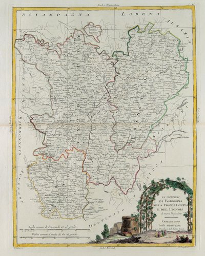 Les Gouvernances de Bourgogne, Franche-Comté et Lyon, gravure par G. Zuliani tirée du Tome I du Nouvel Atlas publié à Venise en 1777 par Antonio Zatta, Collection Privée - G. Zuliani