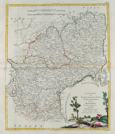 Les Gouvernances du Languedoc, Foix et Roussillon avec Rouergue, gravure par G. Zuliani tirée du Tome I du Nouvel Atlas publié à Venise en 1777 par Antonio Zatta, Collection Privée - G. Zuliani