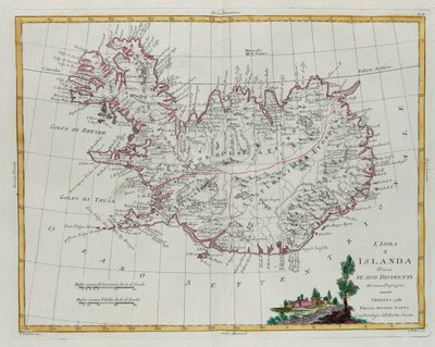 Islande divisée en ses districts, gravure de G. Zuliani tirée du Tome III du "Newest Atlas" publié à Venise en 1781 par Antonio Zatta, Collection Privée - G. Zuliani