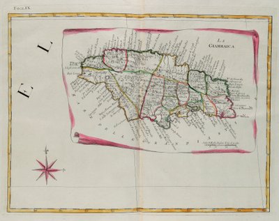 Jamaïque, gravure de G. Zuliani tirée du Tome I du "Nouvel Atlas" publié à Venise en 1778 par Antonio Zatta, Collection privée - G. Zuliani