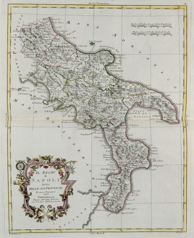 Royaume de Naples divisé en ses provinces, gravure de G. Zuliani tirée du Tome II du "Newest Atlas" publié à Venise en 1781 par Antonio Zatta, Collection Privée - G. Zuliani