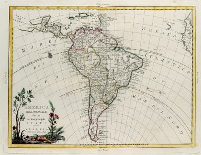 Amérique du Sud divisée en ses principaux États, gravure de G. Zuliani tirée du Tome IV du "Nouvel Atlas" publié à Venise par Antonio Zatta, Collection Privée - G. Zuliani