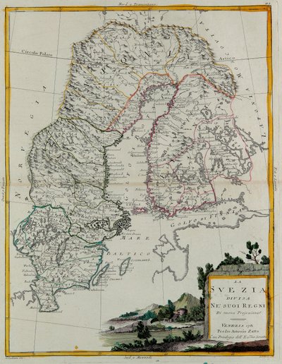 Suède divisée en ses royaumes, gravure de G. Zuliani tirée du Tome III du "Newest Atlas" publié à Venise en 1781 par Antonio Zatta, Collection Privée - G. Zuliani
