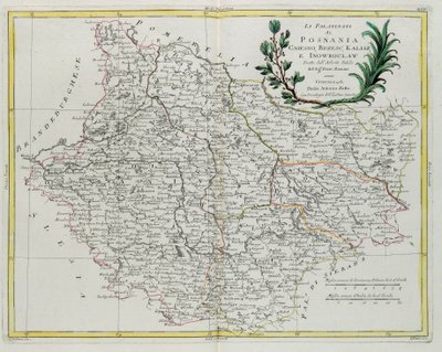 Les Palatinats de Posnanie, Gniesno, Brzesc, Kalisz et Inovroclav, gravure de G. Zuliani tirée du Tome III du "Nouvel Atlas" publié à Venise en 1781 par Antonio Zatta, Collection privée - G. Zuliani
