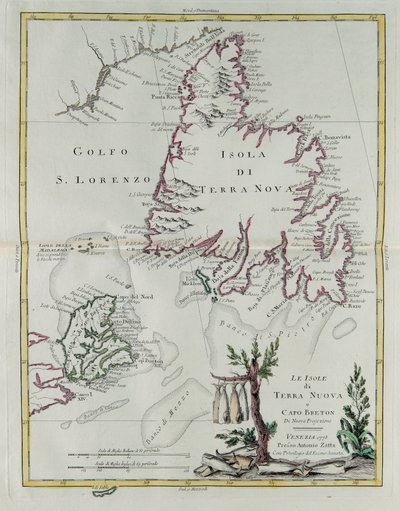 Les îles de Terre-Neuve et du Cap-Breton, gravure de G. Zuliani tirée du Tome I du "Newest Atlas" publié à Venise en 1778 par Antonio Zatta, Collection Privée - G. Zuliani