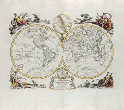 Carte du monde et description générale du globe, gravure de G. Zuliani tirée du Tome I du Nouvel Atlas publié à Venise en 1774 par Antonio Zatta - G. Zuliani