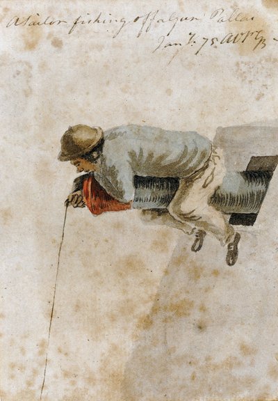 Un marin pêcheur assis sur un canon - Gabriel Bray