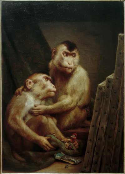 Singes regardant des peintures - Gabriel Cornelius Ritter von Max