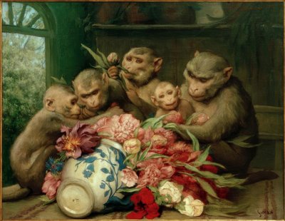 Botaniste (Singe avec un vase de fleurs) - Gabriel Cornelius Ritter von Max