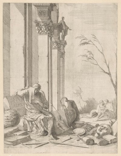 Philosophe en deuil près de la tombe d