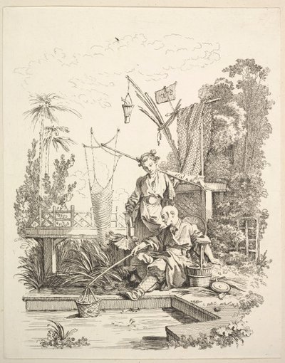 Un homme et une femme chinois pêchant près d