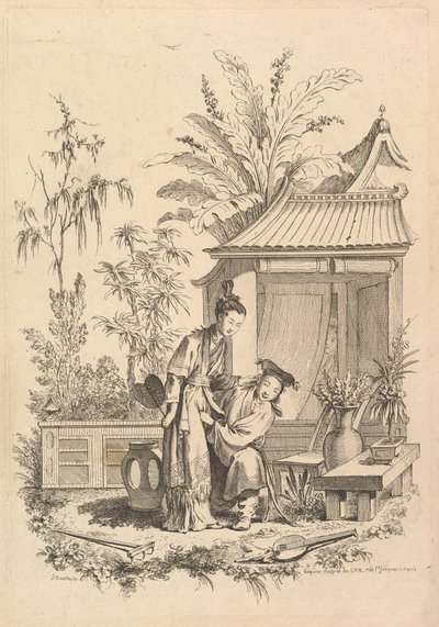Scène de chinoiserie avec des personnages dans un paysage - Gabriel Huquier