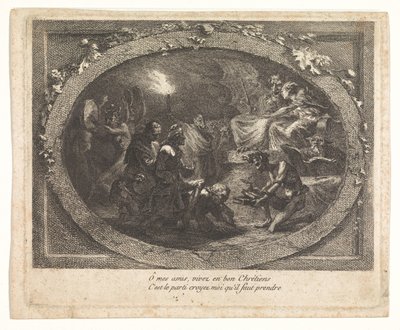 Voltaire arrivé en enfer - Gabriel Jacques de Saint Aubin (school of)