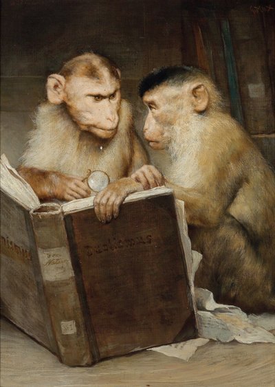 Les savants (Deux singes tenant un livre ouvert) - Gabriel Max