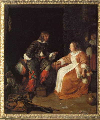 Dame et officier (huile sur toile) - Gabriel Metsu