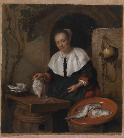 Femme nettoyant des poissons - Gabriel Metsu