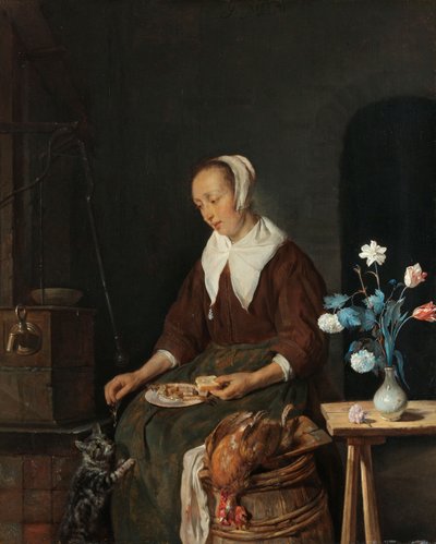 Femme mangeant, connue sous le nom de «Le Petit Déjeuner du Chat», vers 1661-64 - Gabriel Metsu