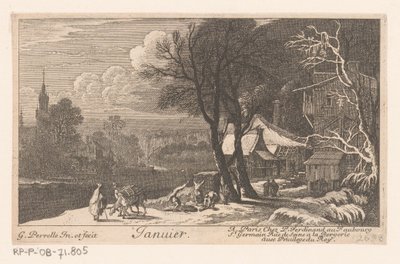 Gravure avec paysage en janvier - Gabriel Perelle