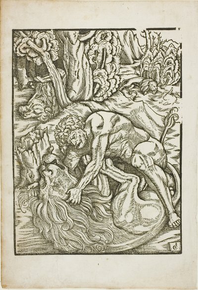 Hercule étranglant le lion de Némée, des Travaux d