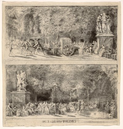 Scènes des Tuileries : Les chaises et la charrette à eau, 1760, retouché 1763 - Gabriel de Saint Aubin
