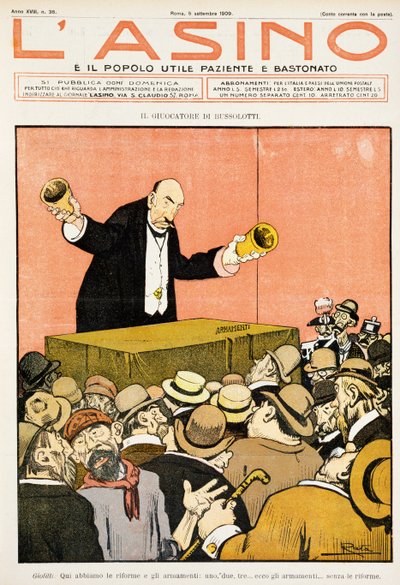 Joueur de bonneteau, caricature satirique dédiée à Giovanni Giolitti (1842-1928), du magazine L