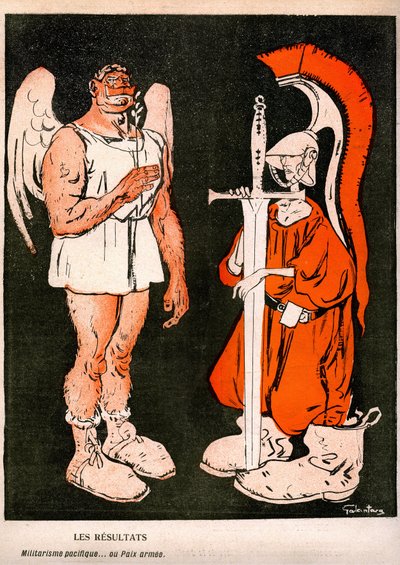 Guerre et paix. Allégorie (caricature) par Gabriele Galantara (1867-1937) sur la dernière couverture du journal satirique français "L