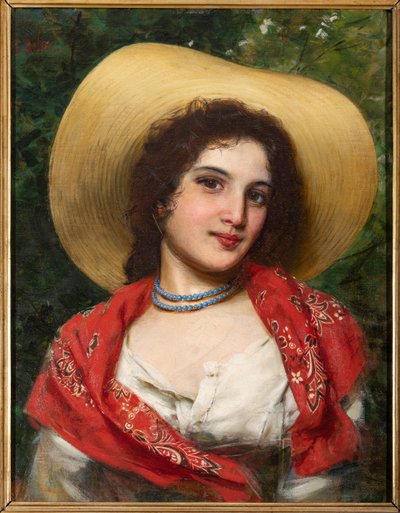 Fille portant un chapeau jaune - Gaetano Bellei