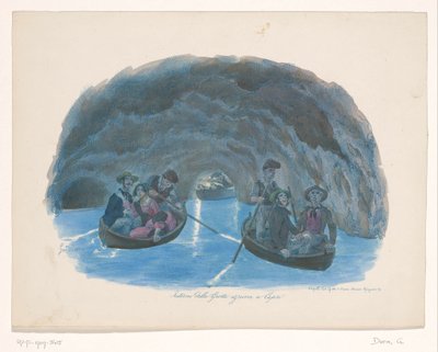 Personnages sur des barques dans la Grotte Bleue à Capri - Gaetano Dura