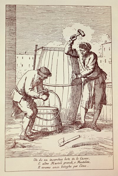 Tonneliers au travail, gravure de Gaetano Gherardo Zompini, Les arts de la vie quotidienne dans la ville de Venise, Italie - Gaetano Zompini