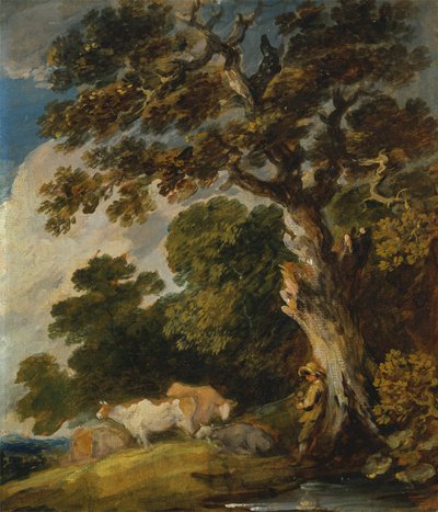 Paysage boisé avec du bétail et un berger - Gainsborough Dupont