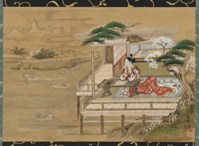 Murasaki Shikibu composant le Conte de Genji à Ishiyamadera, période Edo, 19ème siècle - Gakutei