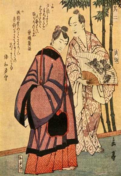 Deux hommes avec des éventails - Gakutei