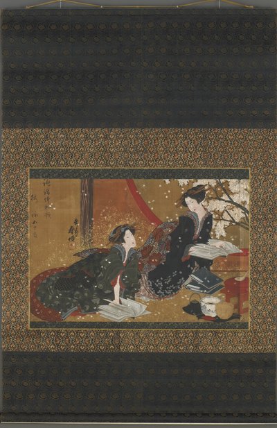 Deux geishas lisant un livre, période Edo - Gakutei Harunobu