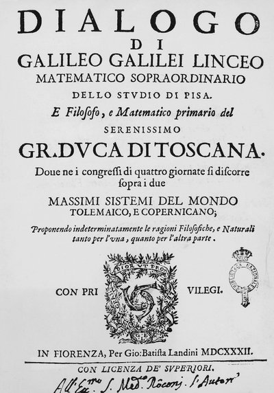Page de titre du Dialogue sur les deux grands systèmes du monde - Galileo Galilei