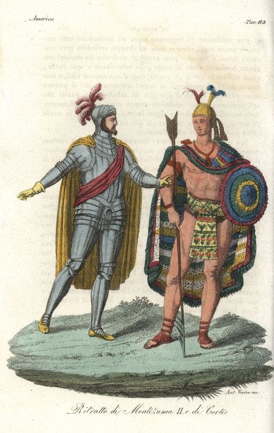 Hernan Cortes rencontrant Montezuma II en 1519 - Gallo Gallina