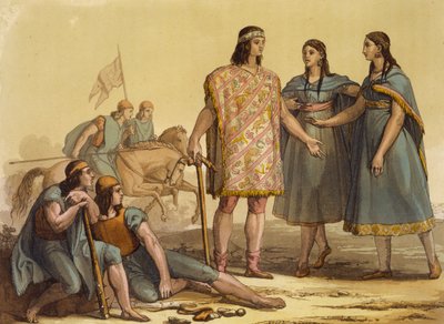Indigènes de la tribu Araucani, Argentine, du Costume Ancien et Moderne, Volume II, planche 37, par Jules Ferrario, publié vers 1820-30 - Gallo Gallina