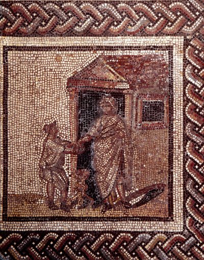 Art gallo-romain : pavement en mosaïque représentant un calendrier rustique. Scène de célébration. Fin 2e, début 3e siècle après J.-C. De Saint-Romain-en-Gal (Rhône). Saint-Germain-en-Laye, Musée national d