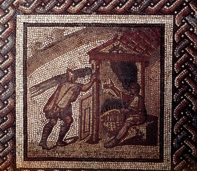 Art gallo-romain : pavement en mosaïque représentant un calendrier rustique. Travail de l