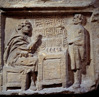 Art gallo-romain : une boulangerie. Un client achète du pain à un boulanger. Metz, Musée des Beaux-Arts - Gallo Roman Gallo Roman