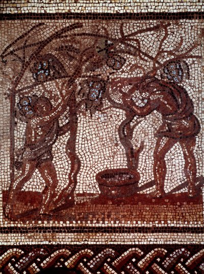Art gallo-romain : automne : cueillette des pommes et récolte. Pavage en mosaïque représentant un calendrier rustique de Saint-Romain-en-Gal. Fin 2e-début 3e siècle. Saint-Germain-en-Laye, Musée des Antiquités - Gallo Roman Gallo Roman